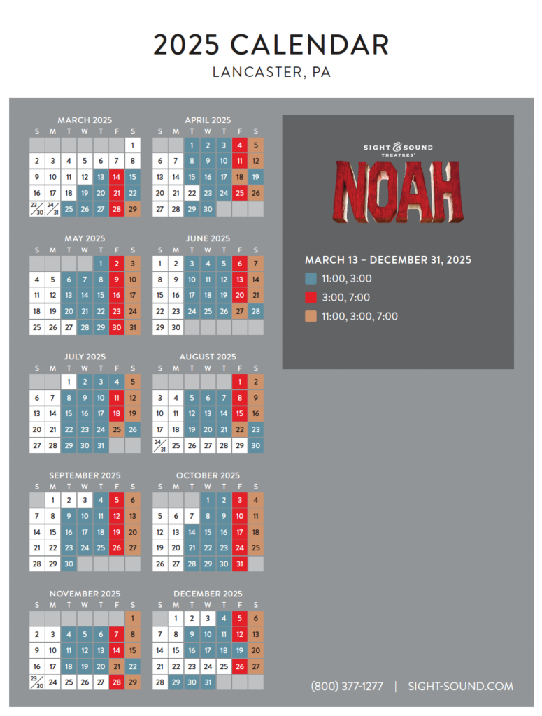 Calendar for Noah at Sight & Sound Theatre in Lancaster PA